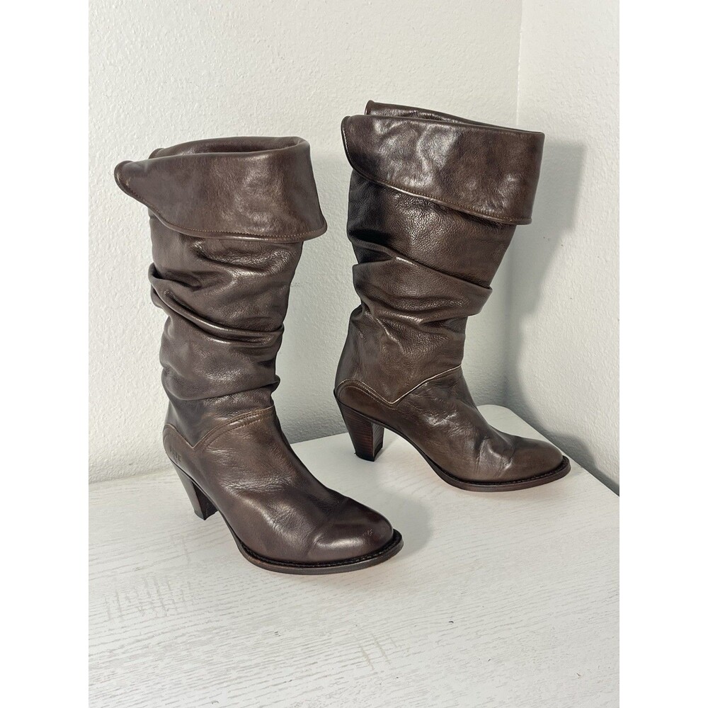 Frye Dorado Slouch Boots Women’s 7.5M Brown Leather Fold Over Cuff Vintage 77580